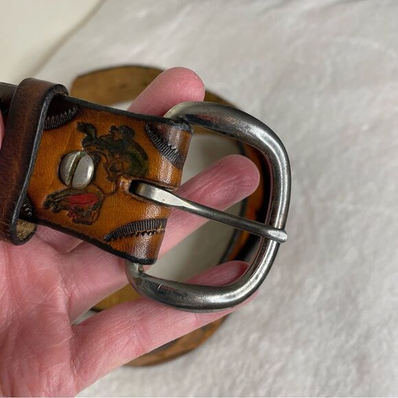 Hand Tooled Leather Belt Florida Gators Football Weathered Handcrafted Brown - Picture 4 of 16